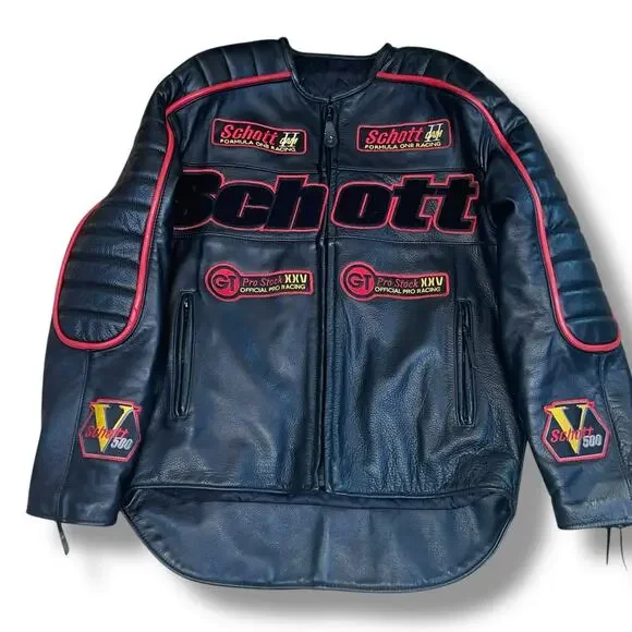 Schott NYC F1 Formula One Moto Racing Motorcycle Jacket Made IN USA XL Vintage